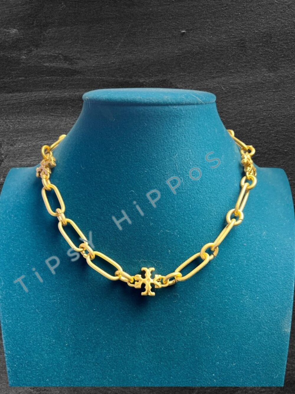 AUTHENTIC TORY BURCH GOLD ROXANNE CHOAKER CHAINLINK NECKLACE - Picture 4 of 4